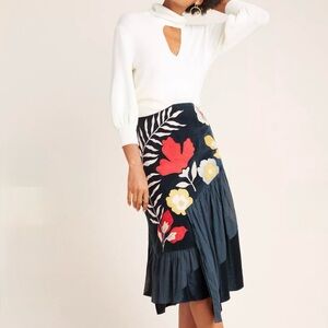 Blue Faux Asymmetrical Wrap Midi Skirt